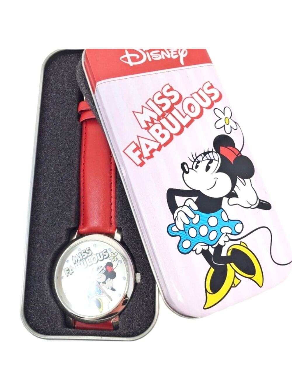 Disney Minnie Mouse Fabulous Red Watch NIP Leather-Like Band